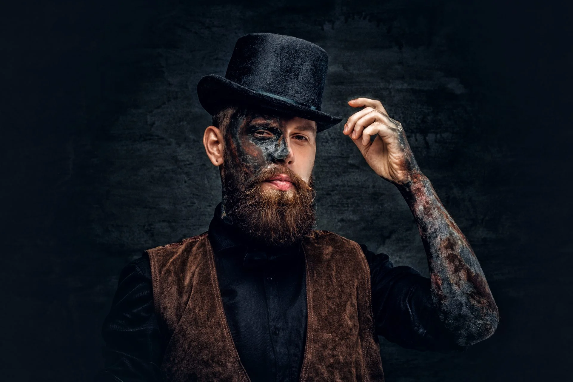 A man with burning make up.