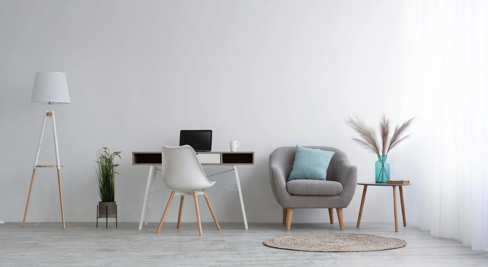Cozy minimal workplace, remote work at home during covid-19 quarantine