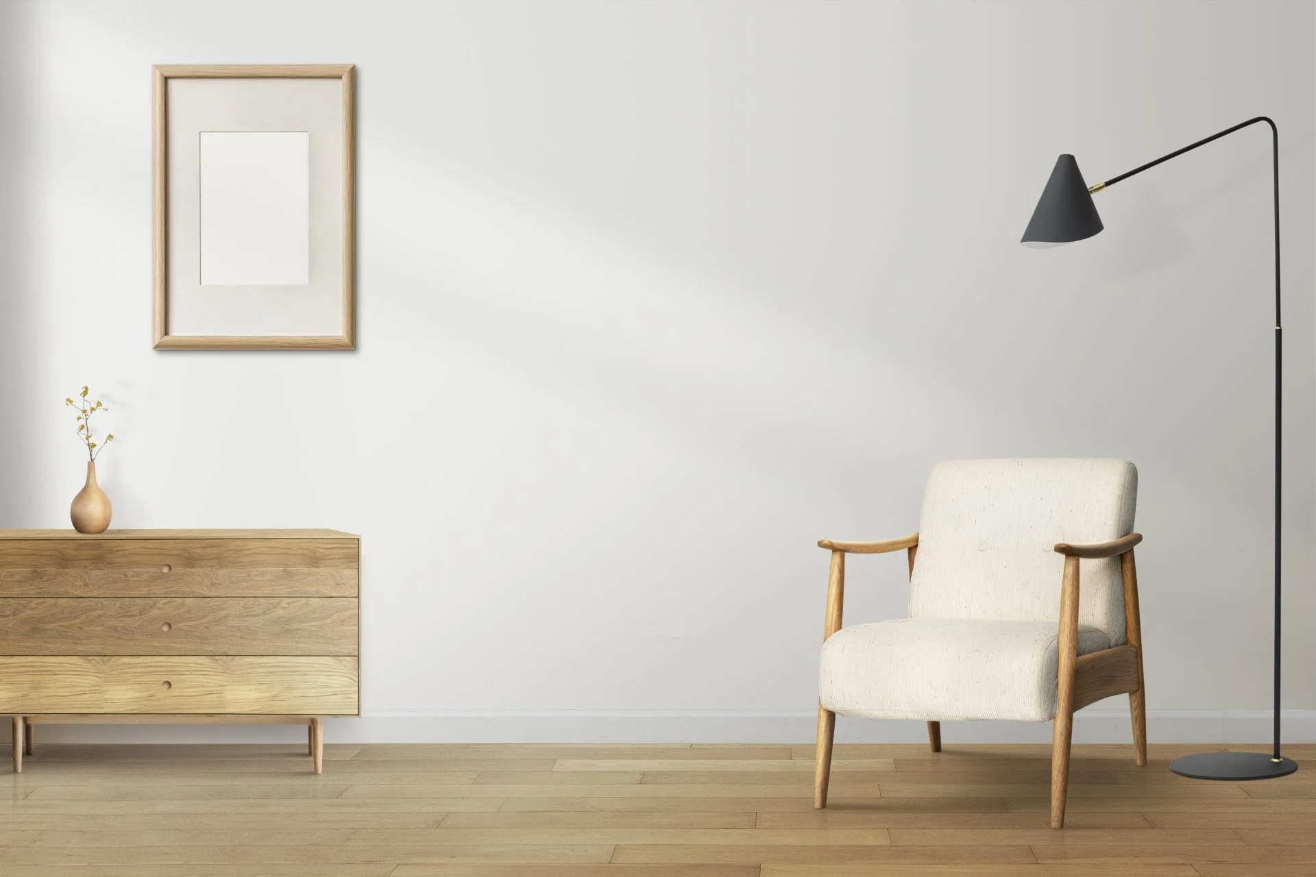 Living room zoom background, minimal home interior